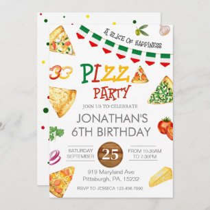 Invitation Watercolor Slice Enfants Pizza Party Anniversaire