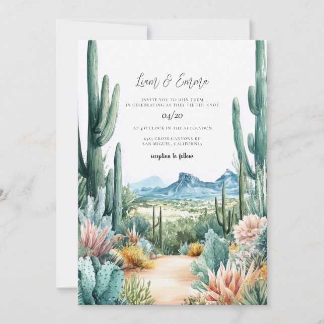 Invitation Watercolor Southwestern Desert and Cactus Wedding  (Devant)