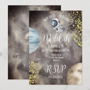 Invitation Watercolor Space Galaxy Planet Sky Anniversaire