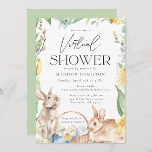 Invitation Watercolor Spring Bunnies Baby shower virtuel