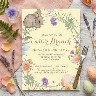 Invitation Watercolor Spring Floral Bunny Easter Brunch 