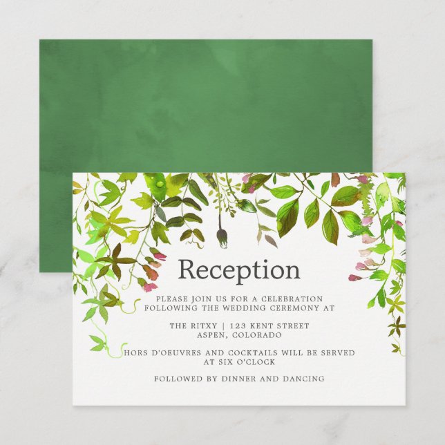 Invitation Watercolor Spring Foliage Réception de mariage (Devant / Derrière)