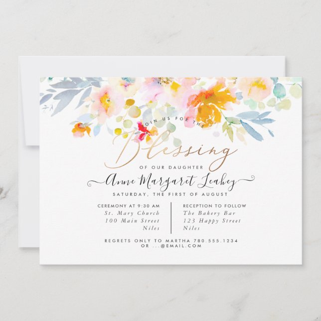 Invitation Watercolor Spring Garden Roses Bénédiction Invitat (Devant)