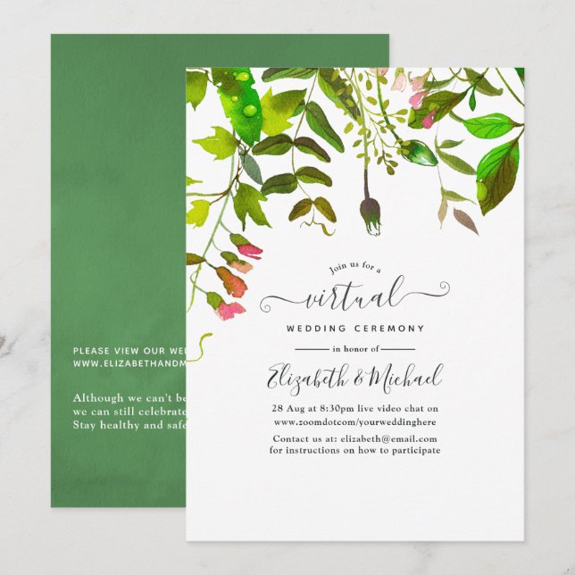 Invitation Watercolor Spring Green Mariage virtuel en ligne (Devant / Derrière)