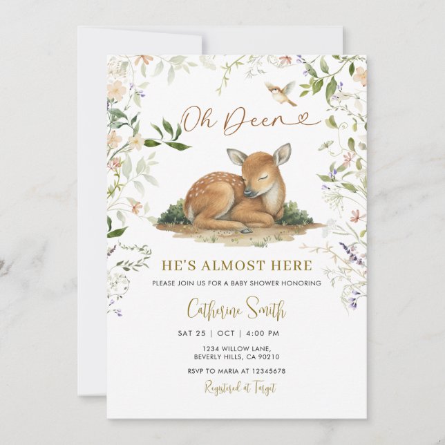 Invitation Watercolor Spring Woodland Deer Animal (Devant)