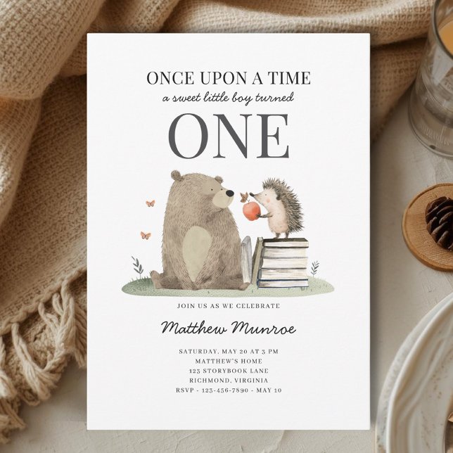 Invitation Watercolor Storybook Woodland Animals 1st Birthday (Créateur téléchargé)