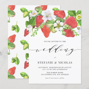 Invitation Watercolor Strawberry Garland Mariage botanique