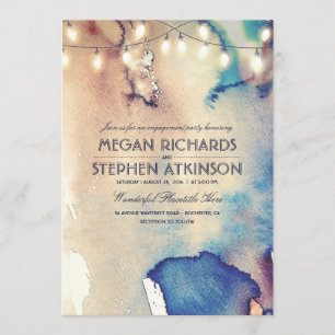 Invitation Watercolor String Lights Beach Engagement