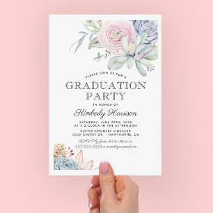Invitation Watercolor Succulent Floral Graduation Party