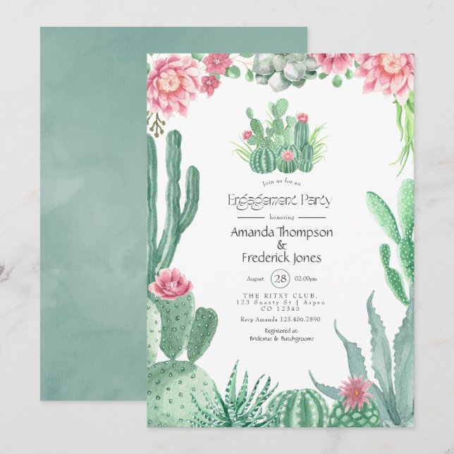 Invitation Watercolor Succulents Mariage (Devant / Derrière)