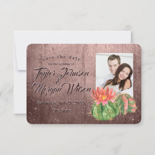 Invitation Watercolor Succulents Photo Peach Enregistrer La D (Devant)