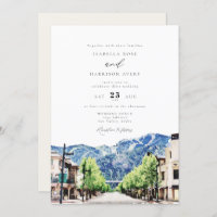 Watercolor Sun Valley Idaho Skyline Town Mariage
