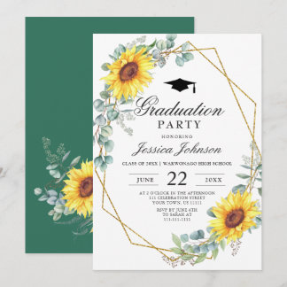 Invitation Watercolor Sunflower Eucalyptus Graduation Party