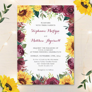 Invitation Watercolor Sunflowers Floral Border Wedding