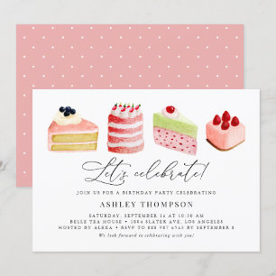 Invitation Watercolor Sweet Cakes Anniversaire Fête Brunch