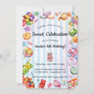 Invitation Watercolor Sweet Celebration Candy Enfant's Birthd