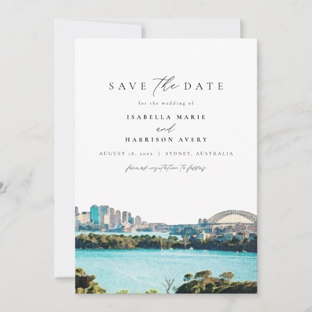 Invitation Watercolor Sydney Australie Skyline Enregistrer la (Devant)