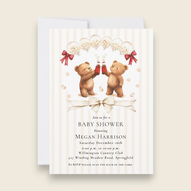 Invitation Watercolor Teddy Bear "Ready to Pop" Baby Shower (Créateur téléchargé)