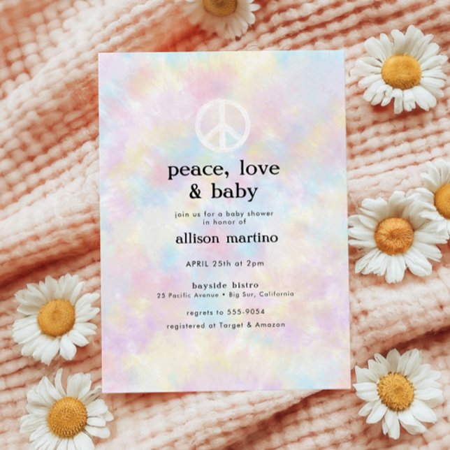 Invitation Watercolor Tie Dye Peace Hippie Baby shower (Créateur téléchargé)