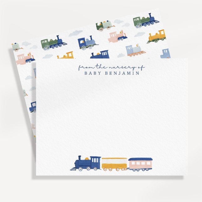 Invitation Watercolor Train Baby Boy Nursery Note Card (Créateur téléchargé)