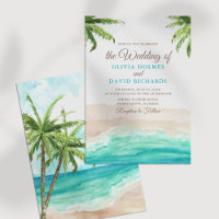 Watercolor Tropical Beach and Palm Trees Mariage