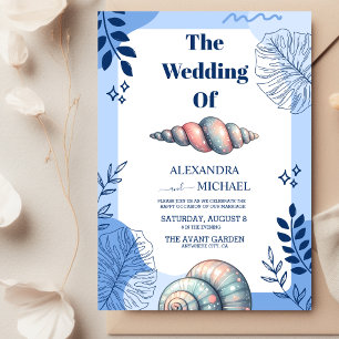 Invitation Watercolor Tropical Beach Seashells Mariage