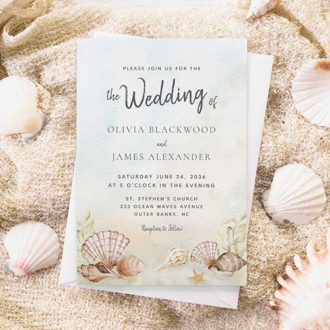 Invitation Watercolor Tropical Beach Seashells Mariage (Créateur téléchargé)