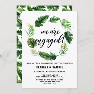 Invitation Watercolor Tropical Feuille Wreath Engagement Part