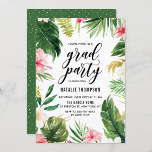 Invitation Watercolor Tropical Floral Frame Graduation Party