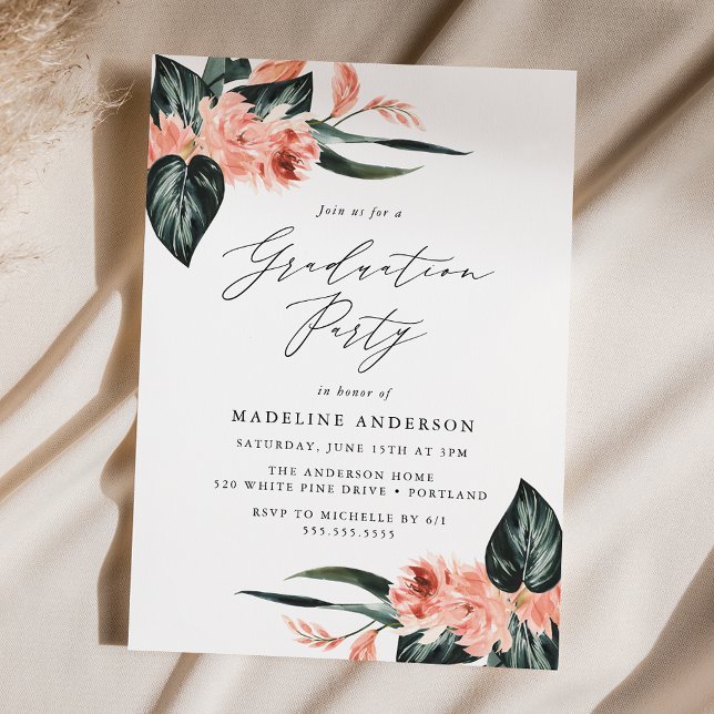 Invitation Watercolor Tropical Floral Graduation Party (Créateur téléchargé)