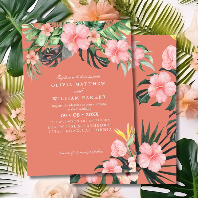 Invitation Watercolor Tropical floral Summer Beach Wedding (Créateur téléchargé)
