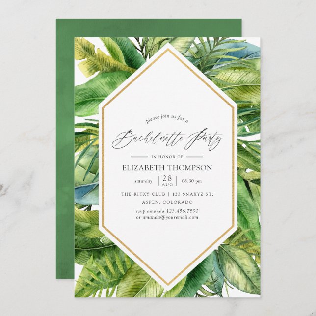 Invitation Watercolor Tropical Summer Bachelorette Party (Devant / Derrière)