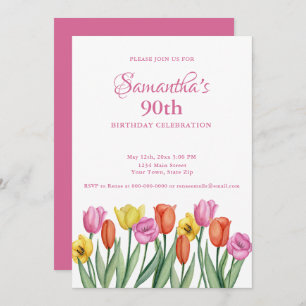 Invitation Watercolor Tulips 90e anniversaire fête