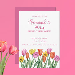 Invitation Watercolor Tulips 90e anniversaire fête