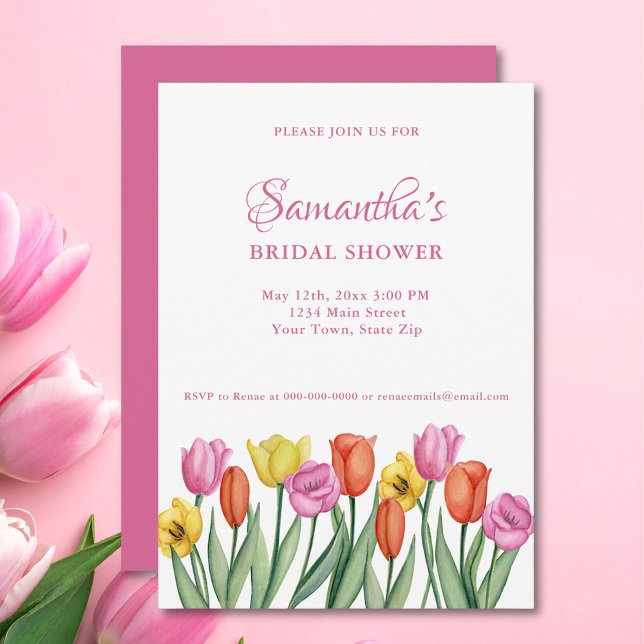 Invitation Watercolor Tulips Bridal Shower  (Créateur téléchargé)