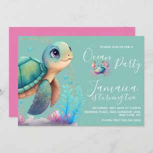 Invitation Watercolor Turtle Ocean Beach Fête d'anniversaire