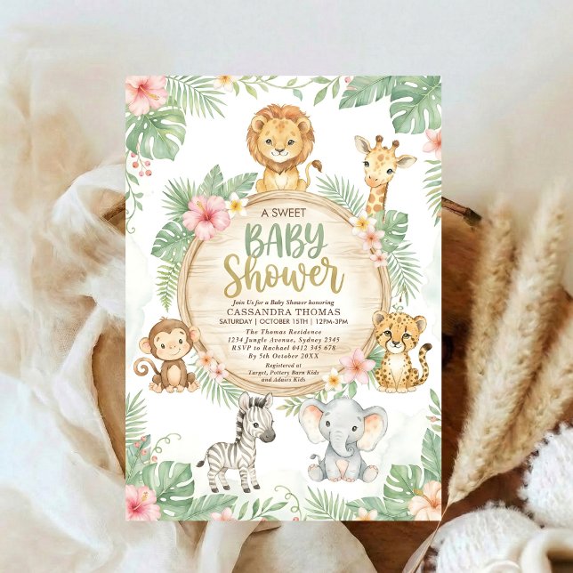 Invitation watercolor Twin Jungle Safari Animals Baby Shower (Créateur téléchargé)
