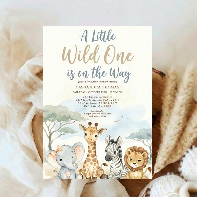 Invitation watercolor Twin Jungle Safari Animals Baby Shower (Créateur téléchargé)