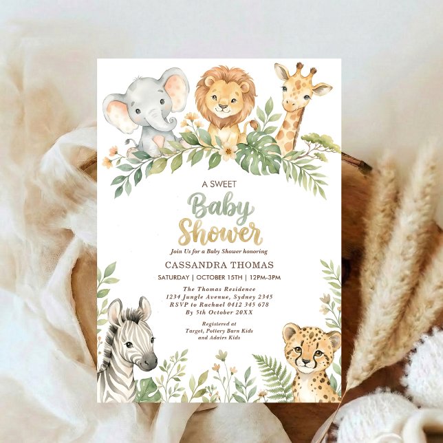 Invitation watercolor Twin Jungle Safari Animals Baby Shower (Créateur téléchargé)