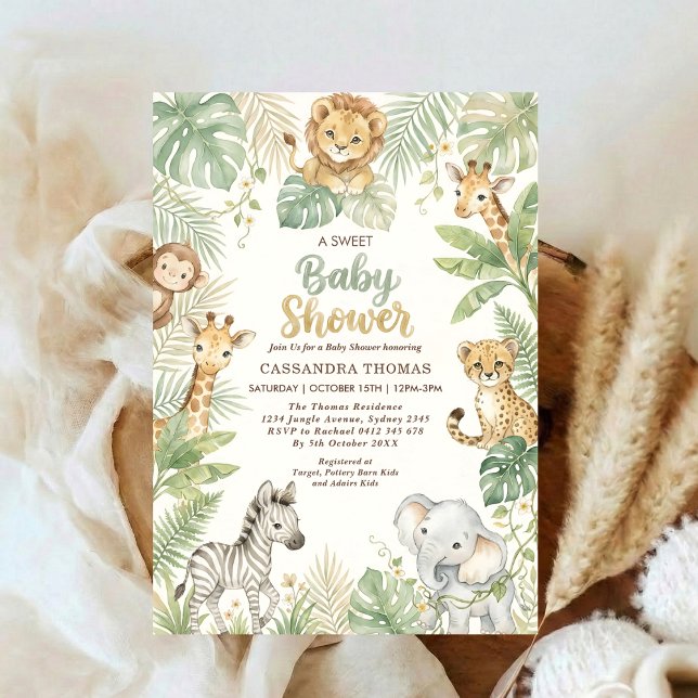 Invitation watercolor Twin Jungle Safari Animals Baby Shower (Créateur téléchargé)