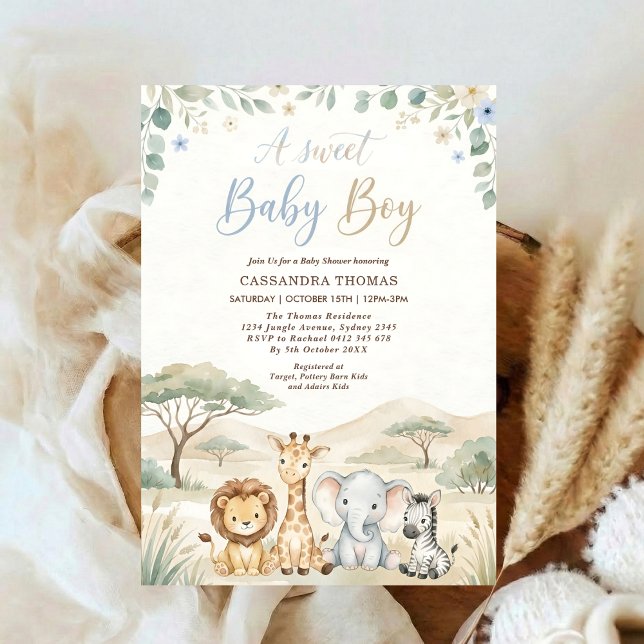 Invitation watercolor Twin Jungle Safari Animals Baby Shower (Créateur téléchargé)
