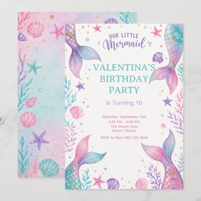 Invitation Watercolor Under The Sea Party Invite  (Devant / Derrière)