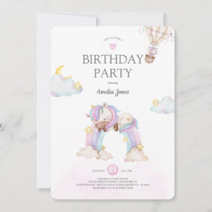 Invitation Watercolor Unicorn et Rainbow Birthday Party