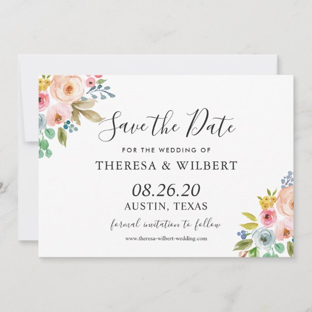 Invitation Watercolor Vibrant mariage floral Enregistrer la d (Devant)
