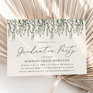 Invitation Watercolor Vines Cream Graduation Party