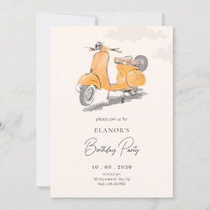 Invitation Watercolor vintage scooter art anniversaire