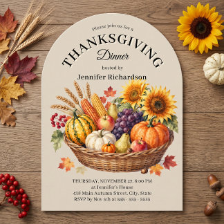 Invitation Watercolor Warm Autumn Harvest Basket Thanksgiving