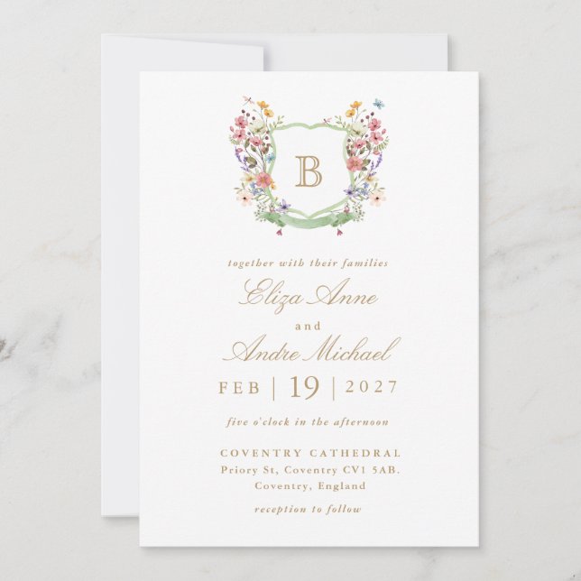 Invitation Watercolor Wedding Crest  (Devant)