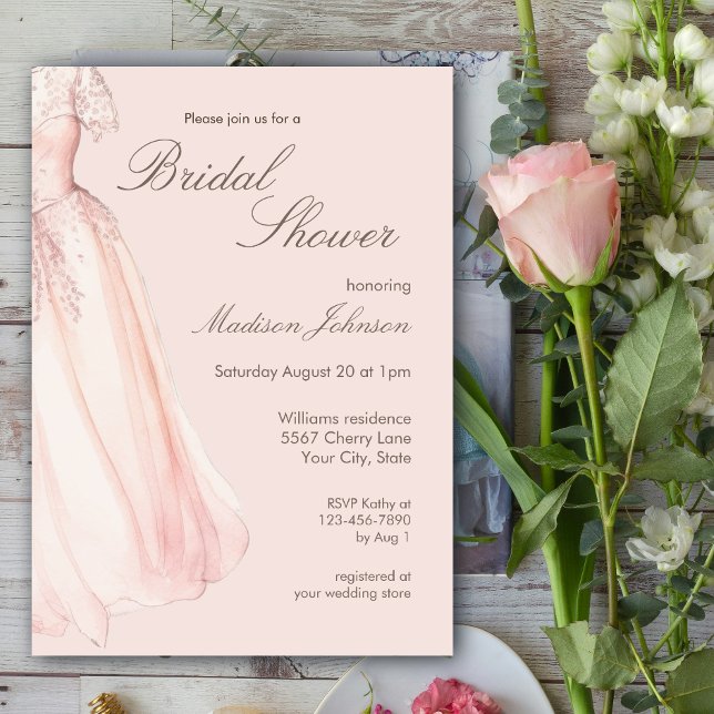 Invitation Watercolor Wedding Dress Blush Pink Bridal Shower (Créateur téléchargé)