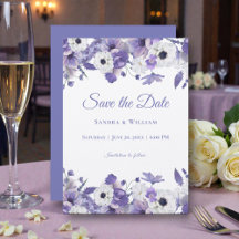 Watercolor Wedding Violet Flowers Save the Date